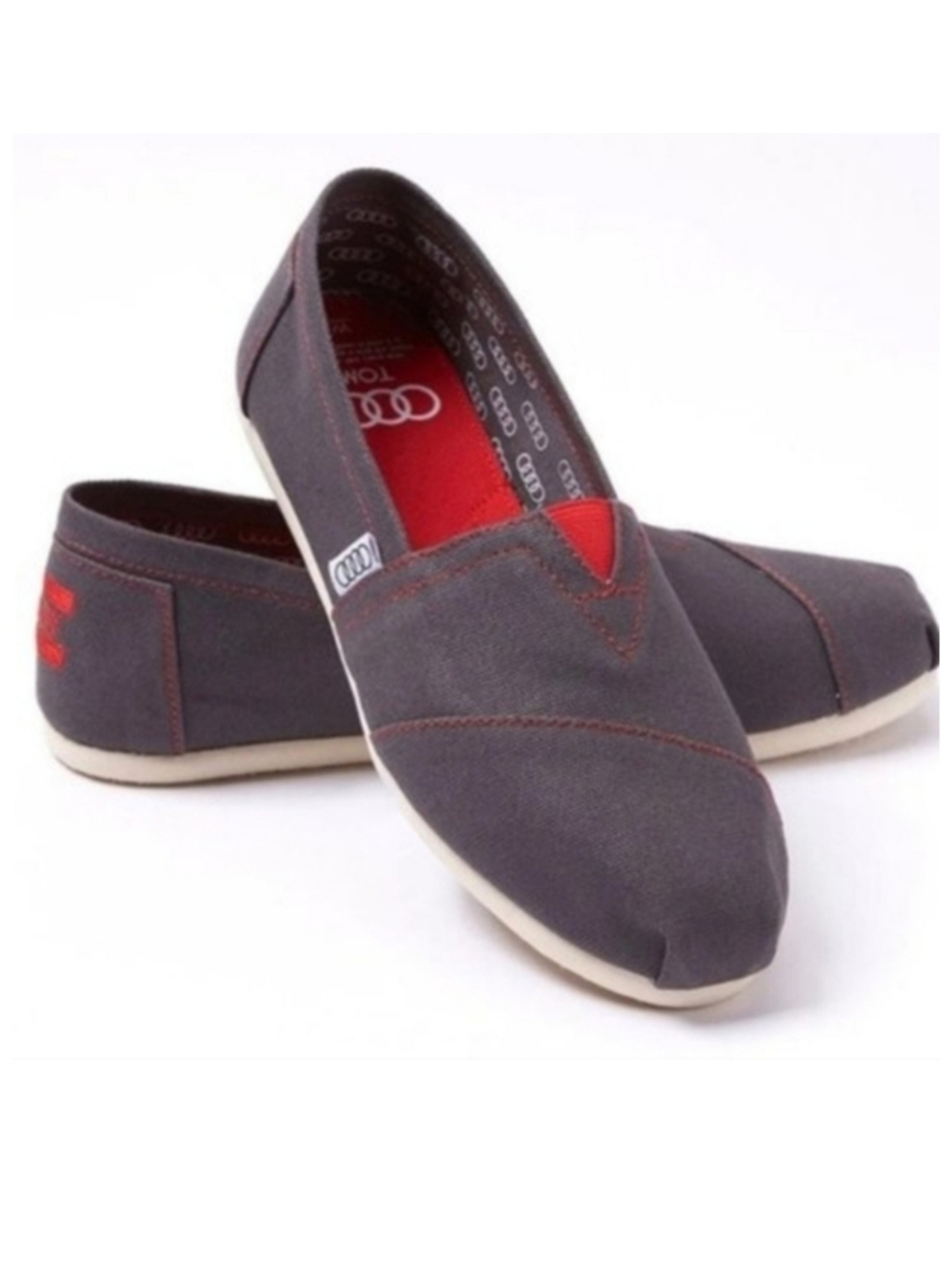NIB Toms X Audi Ash Classic Size 9 Gray Red Slip-On Limited Edition